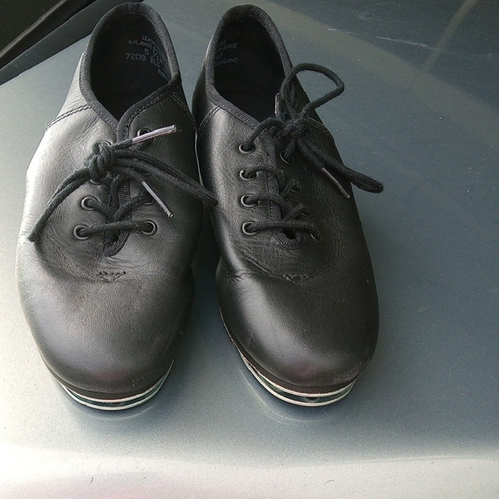 Girls Black Leather Dance Clogging Shoes 5.5